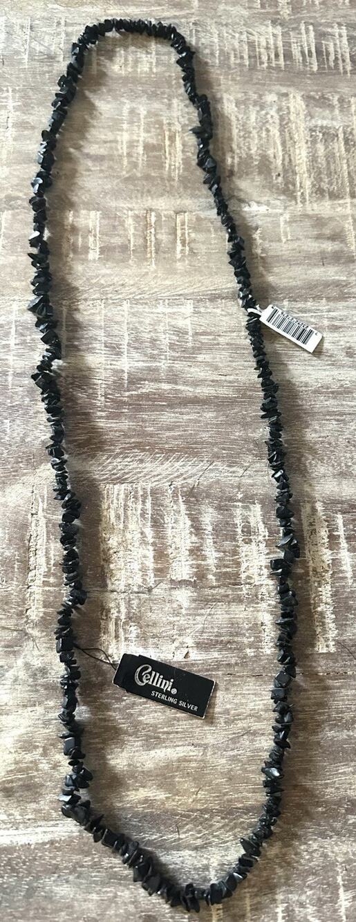 Vintage Cellini Black Long Genuine Stone Necklace Double Layer